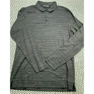 TravisMathew Men's Long Sleeve Polo Shirt Black Gray Striped L Pima Cotton Blend